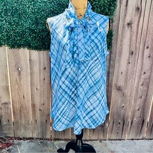 Nine West Blue and White Plaid Blouse with Bow - Bundle 2 for 20% off
